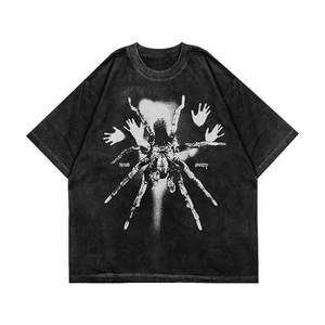 Camiseta de Algodón 100% Antiarrugas, Corte Regular, Estilo Hip Hop Urbano, Alta Calidad, Lavado Ácido Vintage, Impresión Digital DTF, Venta al Por Mayor - Product Image 1