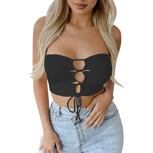 Débardeur pour Dames Camisoles pour Femmes Réglable Décolleté Avant Noir Cou Profond Epaule lesetal Strass Bowknot Crop Bra Crop - Product Image 1