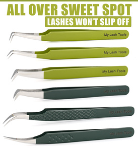 Hot Selling Green Lash Tweezers 45° 90° Moon Curved Fiber Tip Eyelash Extension Tweezer Volume Boot Fan <b>Tool</b> - Product Image 6