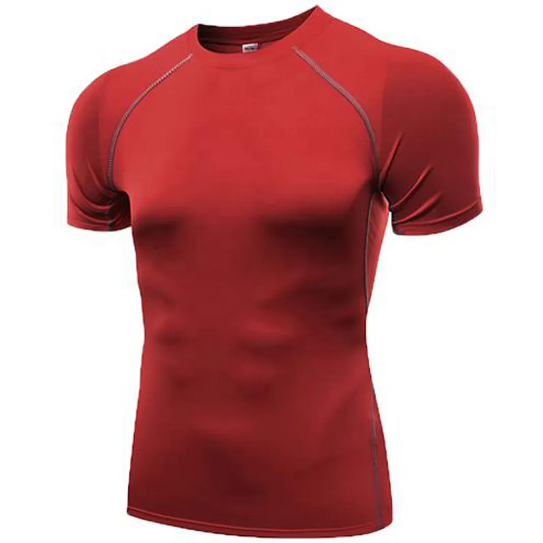 Beste Qualität Fitness-Bekleidung Herren schlichtes rotes Polyester-Material Muskel-Fit Kompression T-Shirts zu verkaufen in allen Größen und Farben