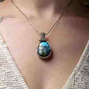 Handmade <b>Boho</b> Labradorite Pendant <b>Necklace</b> Natural Gemstone Sterling Silver Vintage Style Gold Plated Gift - Product Image 6