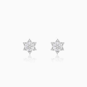 Boucles d'oreilles élégantes en flocon de neige fleuri en argent diamant religieux à la mode pour les fêtes cadeaux bijoux en acier inoxydable en cuivre - Product Image 1