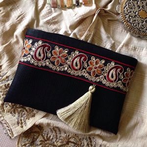 Usando bordados bolsos únicos mejor estilo bohemio bordado trabajo perla mano embrague monederos boda noche diseño elegante forro - Product Image 5