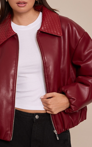 Blousons Bomber Moto Hiver Femme Personnalisés Style Rétro Urbain en Cuir Lavé Imperméable avec Col Tissé et Fermeture Éclair – Vente en Gros - Product Image 3