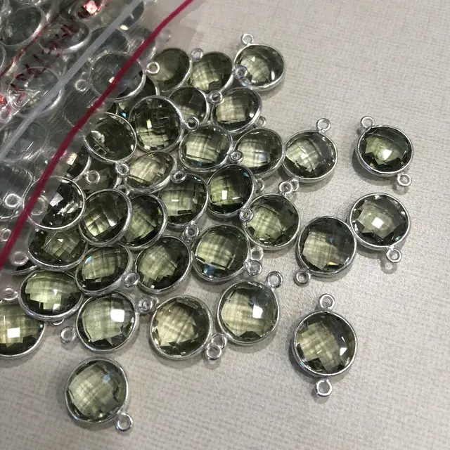 12mm Green Amethyst Round 925 Sterling Silver Bezel Connector Gemstone for Semi Precious Jewelry Making Stone From Manufacturer