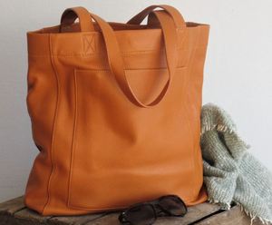 <b>Tan</b> Leather Tote Shopper Market Bag, Book Bag, Shoulder Bag - Product Image 5