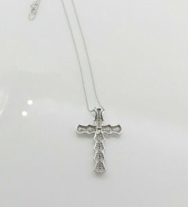 JEWELSPAARK 1.03 Ct Baguette Round Natural White Blue Diamond <b>Cross</b> Sterling Silver Link <b>Chain</b> Religious Pendant Necklace - Product Image 2
