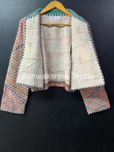 Vintage Handmade Finished Kantha <b>Quilted</b> Reversible Short Jacket Autumn/Winter Women's Boho Look Cotton Coat - Product Image 5