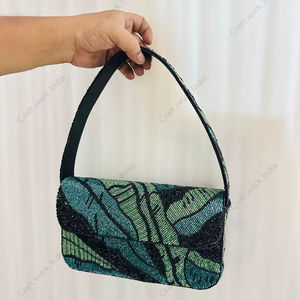 beaded abstract leaf pattern <b>handbag</b> Indian fully handcrafted luxury handmade clutch purse <b>for</b> women evening party <b>handbag</b> - Product Image 2