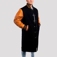 Manteau bomber en laine de style varsity pour homme, sur mesure, rétro, hiver, véritable peau de mouton, manches en cuir doré, col mandarin