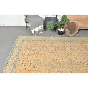 Alfombra de lana turca Vintage de 7 pies X 10 pies, respaldo de látex de tejido plano de retazos beige y azul para decoraciones de sala de estar - Product Image 2