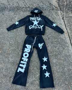 Conjunto de pantalones de chándal con bordado desgastado de alta calidad Unisex, chándal acampanado de gran tamaño con logotipo personalizado, Sun Faded de talla grande - Product Image 4