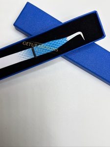 Pince à épiler pour cils GETUP Brosons IMPEX de haute qualité en acier inoxydable, à double couleur, avec revêtement en poudre argentée, à pointe de 90 degrés pour volume et courbure. - Product Image 4