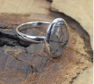 Anillo de plata Rutail negro natural Joyas de piedras preciosas para Mujer | Elegante anillo brillante | Regalo atemporal para ella. Joyería hecha a mano - Product Image 3