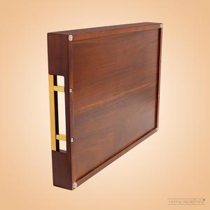 Plateau de service rectangulaire en bois massif de luxe avec élégantes poignées en laiton, côtés profonds, pour cuisine, salle à manger, table basse, décoration intérieure - Product Image 4