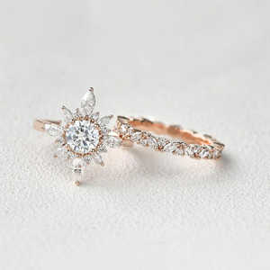 925 Silver Classic Cut Floral Vintage Halo Set Moissanite Diamond <b>Pearl</b> Bridal <b>Ring</b> - Product Image 2