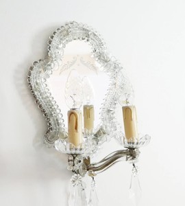 Beautiful Vintage Murano Glass <b>Wall</b> Mirror With Lamps, Venetian <b>Wall</b> <b>Sconce</b>, Floral <b>Wall</b> Hanging <b>Wall</b> Decor - Product Image 1
