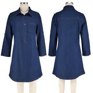 Vestido Camisero Vaquero Informal de Manga Larga para Mujer, Vestidos Vaqueros con Cuello Camisero y Botones, Ajuste Holgado, Color Sólido, Algodón - Product Image 2