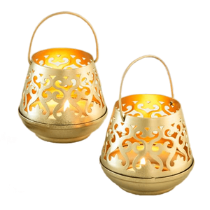 Bougeoir votif de haute qualité avec poignée couleur dorée Ensemble de 2 décorations d'éclairage modernes découpées au laser pour la maison et le bureau - Product Image 4