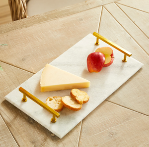 Bandeja de servicio de mármol Mango de latón Cuadrado Piedra blanca Artesanía Organizador de desayuno Bandeja de mármol - Product Image 3