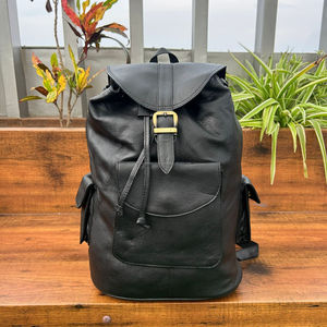 กระเป๋าเป้สะพายหลังแบบวินเทจขนาดใหญ่ทำด้วยมือหนังวัวแท้สีดำสำหรับทุกเพศกระเป๋าเดย์แพ็คสำหรับการเดินทางธุรกิจกลางแจ้ง - Product Image 4