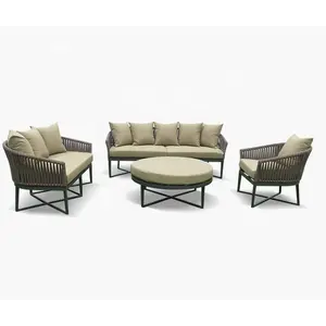Modern style Army Green color Rope weaving Garden Sofa Set Outdoor patio sofa sets Furniture with Rope and Metal