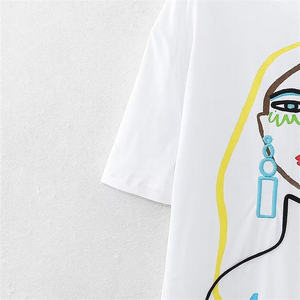 Camiseta lisa con bordado personalizado de alta y alta calidad para mujer, camisetas ajustadas con cuello redondo a la moda para mujer - Product Image 3