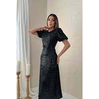 Robe à manches bouffantes en sequins noire pour femme Elisa Fashion