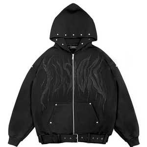 Sudaderas con Capucha para Hombre de Primera Calidad, Mezcla de Algodón, con Cierre, Diseño Personalizado, Bordado Digital, Pedrería, Felpa, Sólidas, para Invierno - Product Image 2