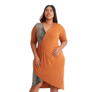 Manufacturing Leopard Print Rib-knit Tie Nursing Maternity Clothing Dresses Full Sleeve Elegant Bodycon Dress V-Neck Women Dress