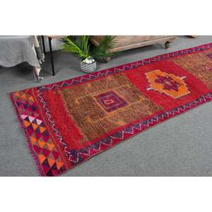 Ethnic Vintage Turkish Rug <b>Red</b> Orange Patchwork Design Classic 3.1x97.8ft Large Area <b>Wool</b> Material Latex for Hallway Rectangle - Product Image 1