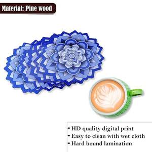 Sous-verre en bois naturel imprimé avec un style bohème, design artisanal écologique pour la protection et la décoration de table à prix de gros - Product Image 5