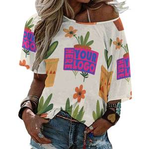 Camiseta Holgada Personalizada con Hombros Descubiertos y Manga Media para <span class=keywords><strong>Mujer</strong></span> - Product Image 1