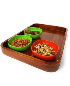 food Serving wooden Tray Rectangular shape Acacia Breakfast server platter Tea/Drink kitchenware utensils