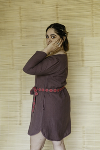 Nueva moda cuello en V color oscuro fábrica ropa al por mayor verano bohemio manga larga mujeres Casual Digital impreso Mini vestido - Product Image 4