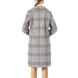 Women's Long Sleeve Coat with Padded Shoulders, Double-breasted Lapels Long Sleeve Coat Long <b>Tweed</b> Jacket 2025 - Product Image 5