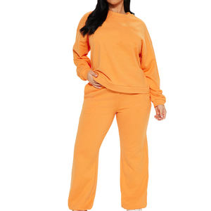 Two piece womens tracksuit set with orange quick dry sweatshirt and fleece joggers stylish <b>outfit</b> for workout or lounge wear - Product Image 1