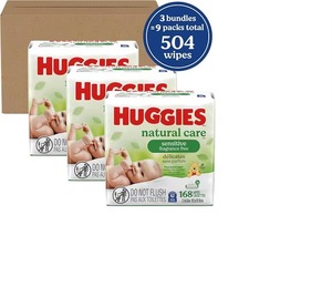 Huggies Toallitas de cuidado natural sin perfume para bebés-9 Paquetes abatibles, 80 mini toallitas por paquete, 504 toallitas totales - Product Image 1