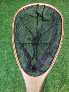 Épuisette de pêche à la mouche d'extérieur avec cadre en bois et filet en caoutchouc, outil de capture de truites à lancer à la main - Product Image 4