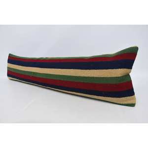Coussin en laine patchwork multicolore Kilim 12x48 pouces Subtle Striped Vintage Leaves Coussin décoratif pour canapé Woven Technique - Product Image 4