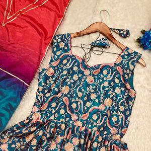 Robe longue Anarkali imprimée bleue de créateur | Vêtements de fête fluides | Tenue indienne traditionnelle Boho Chic pour femme | Robe de soirée - Product Image 5