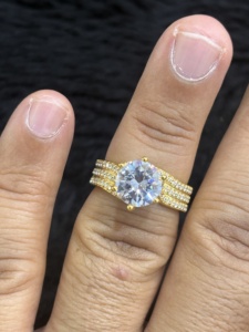 Anillo de Cóctel Tishya con Moissanita Brillante para Mujer, Plata de Ley 925 Chapada en Oro, Engaste de Puntas, Joyería Moderna para Fiestas - Product Image 4