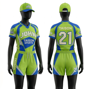 Tenue de rugby pour femmes en tissu interlock polyester 180 GSM, design à panneaux vert et bleu, personnalisable par sublimation avec logo, nom et numéro. - Product Image 1