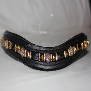 Banda de cuero para cejas de caballo, accesorio hecho a mano con perlas de lujo y cristal multicolor, cuentas, canal vacío, alta calidad - Product Image 5