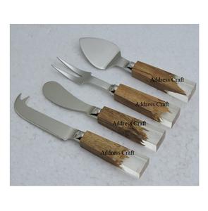 Cubiertos de acero inoxidable personalizados, juego de queso con mango de madera de resina, cubiertos para el hogar, herramienta de corte de queso, vajilla, cubiertos - Product Image 1