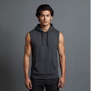 Bienvenido diseño personalizado Sudadera con capucha sin mangas Algodón Fleece Pullover Sudadera Muscle Tank Style con opciones OEM/ODM - Product Image 3