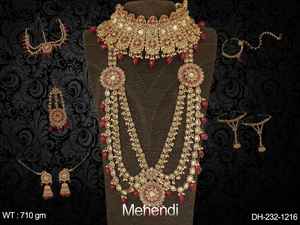 Ensemble de bijoux de mariée antiques 710gm collier et boucles d'oreilles au design traditionnel pour les cérémonies de mariage et les occasions spéciales - Product Image 2