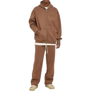 High Quality Unisex <b>Oversized</b> Fleece Solid Breathable Tracksuit Casual Zip up Hoodie <b>Jogger</b> Pants Set Wholesale Winter 2026 - Product Image 1