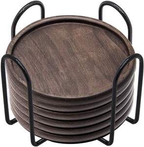 Top Selling Wooden With Metal Holder Custom Shape and Size Laser <b>Cutting</b> Acacia Walnut Blank Wood Coaster at Star Crafts India - Product Image 1