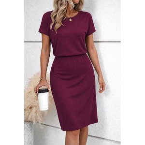 Women's Short-Sleeve Crew Neck Short <b>Viscose</b> Two-Thread <b>Dress</b>, 34212 - Burgundy - Product Image 1